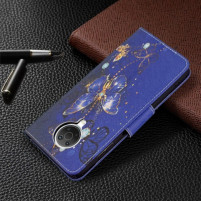 Луксозен кожен калъф тефтер стойка и клипс за Nokia G10 / Nokia G20 син с нощна пеперуда 